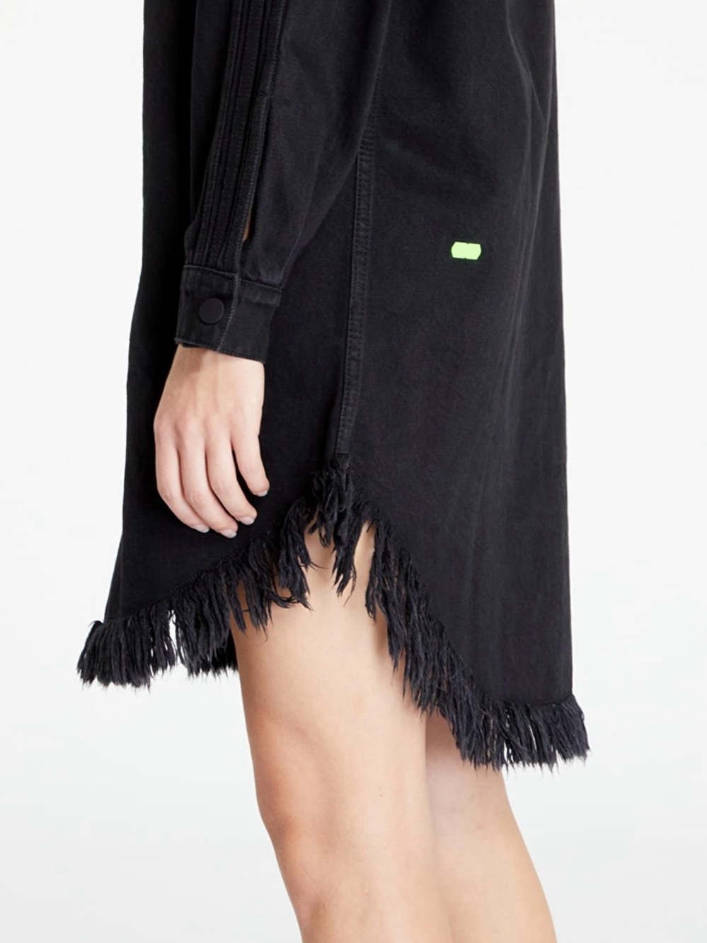 Adidas x KSENIASCHNAIDER Black Denim Fringe Shirt Dress Snap Front XL - Picture 5 of 10